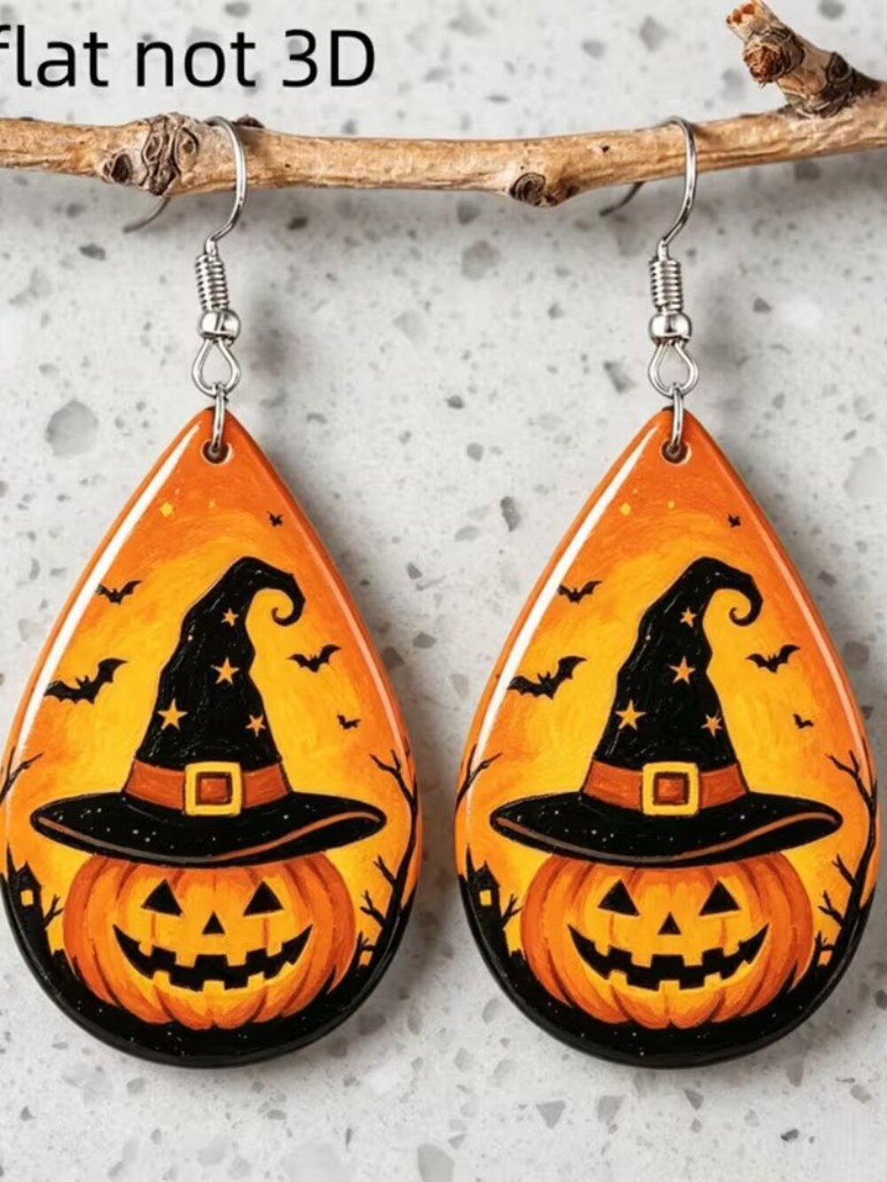 Acrylic Halloween Jack-o'-Lantern Pumpkin Witch Hat Teardrop Dangle Earrings